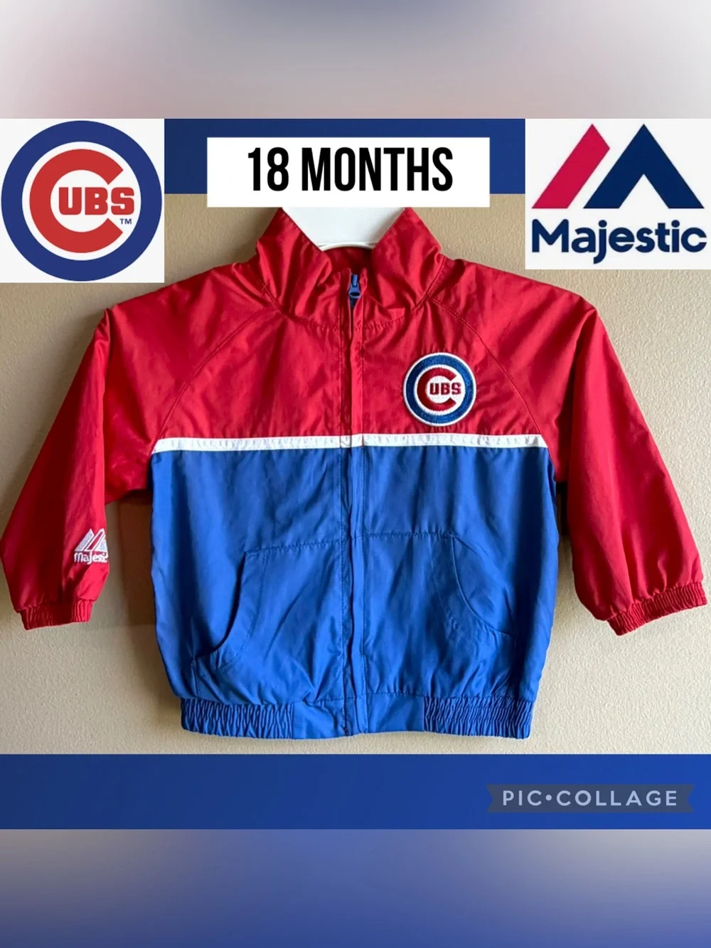 Majestic Chicago Cubs Baseball Windbreaker Jacket Red Blue Toddler 18 Months